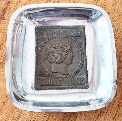 Vintage Brass and steel Deginox Spanish Stamp trinket holder/tray