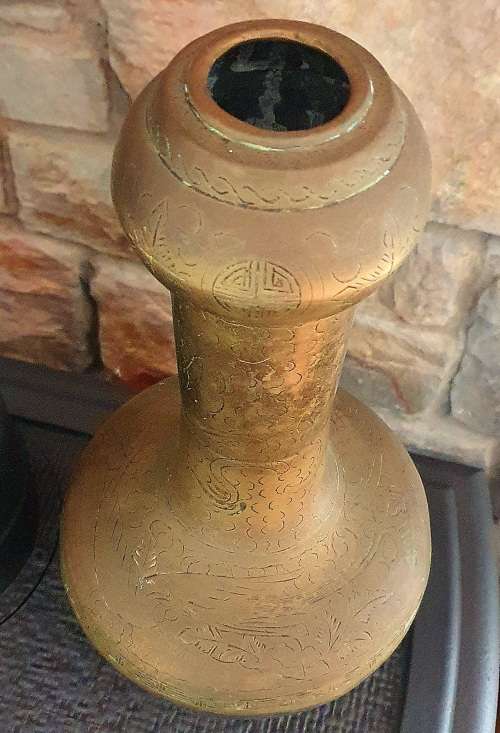 Chinese Embossed Dragon Heavy Solid Brass Vase