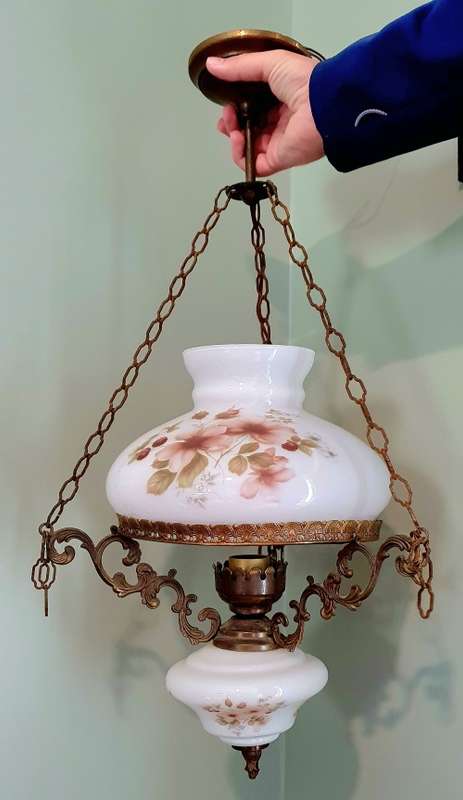 floral Handpainted brass and porcelain chandelier