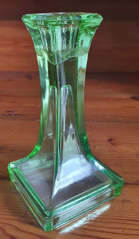 Vintage green uranium glass candlestick