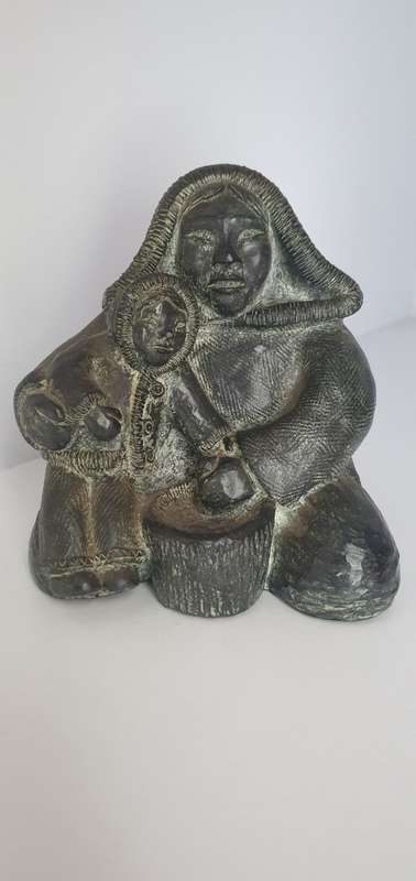 Large Wolf Sculpture Canada Art Soapstone Inuit Mother and Child