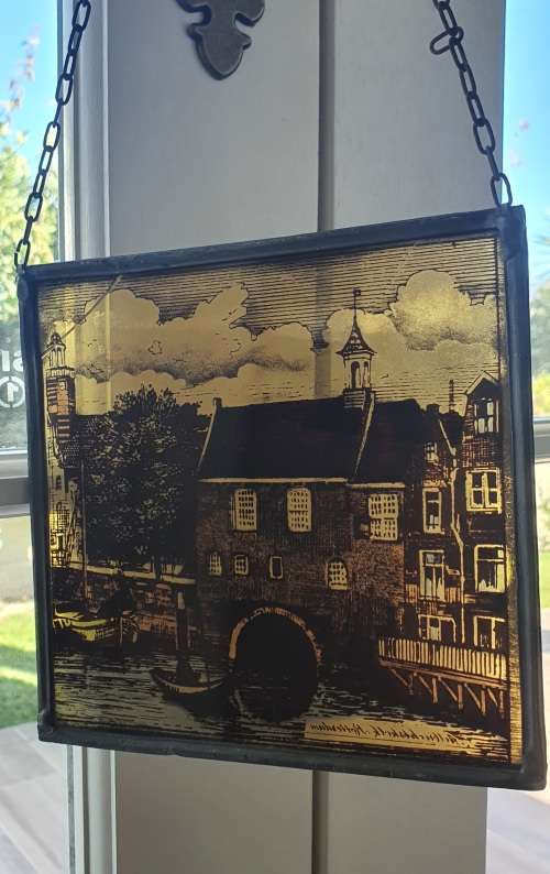 Hand painted stained glass window hanger of Dutch City Rotterdam