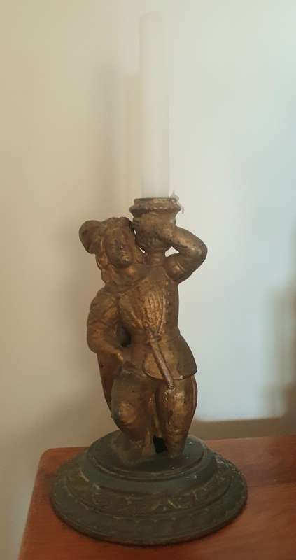 Antique Metal Candle Holder/Candlestick of a Renaissance Figurine