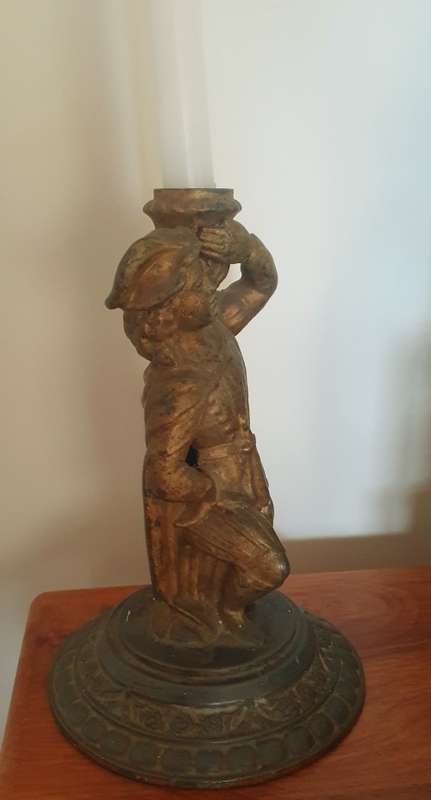 Antique Metal Candle Holder/Candlestick of a Renaissance Figurine