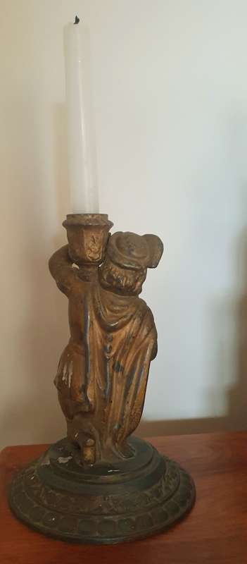Antique Metal Candle Holder/Candlestick of a Renaissance Figurine