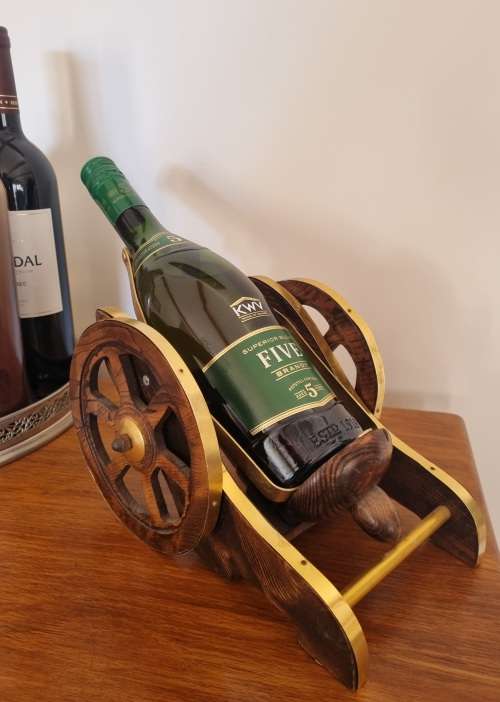 Brass and Wooden Cannon Bottle Holder