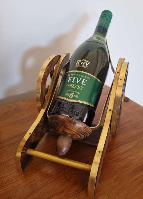 Brass and Wooden Cannon Bottle Holder