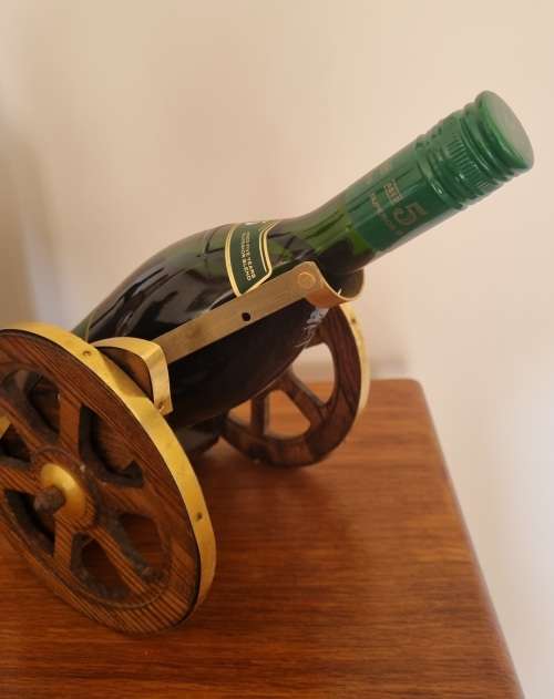 Brass and Wooden Cannon Bottle Holder
