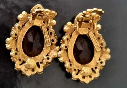 florenzo Italy Amber Topaz Color Gold Tone clip on earrings