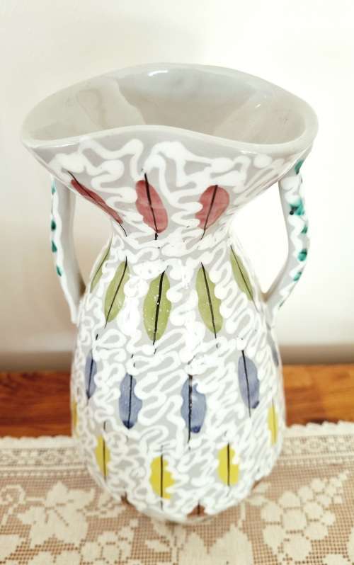 Vintage Retro Italy Bitossi Piume Multicolored Vase/Urn Feather Pattern Aldo Londi