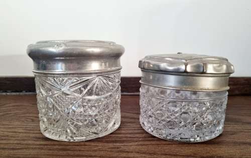 Pair of Cut Glass, Silver plated Trinket Jars