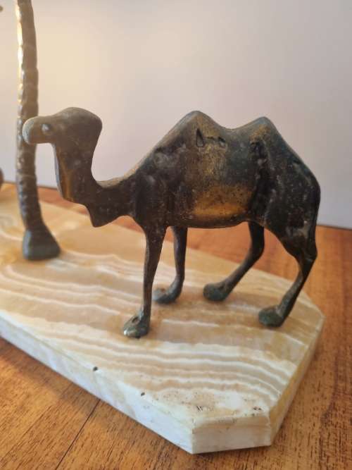 1940`s Moroccan Camel bronze Onyx Stone desktop lamp