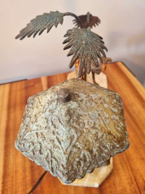 1940`s Moroccan Camel bronze Onyx Stone desktop lamp