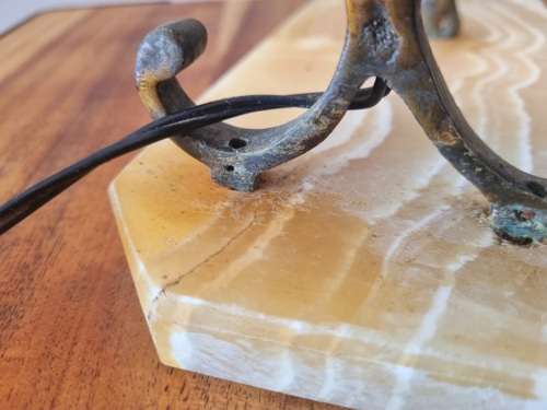 1940`s Moroccan Camel bronze Onyx Stone desktop lamp