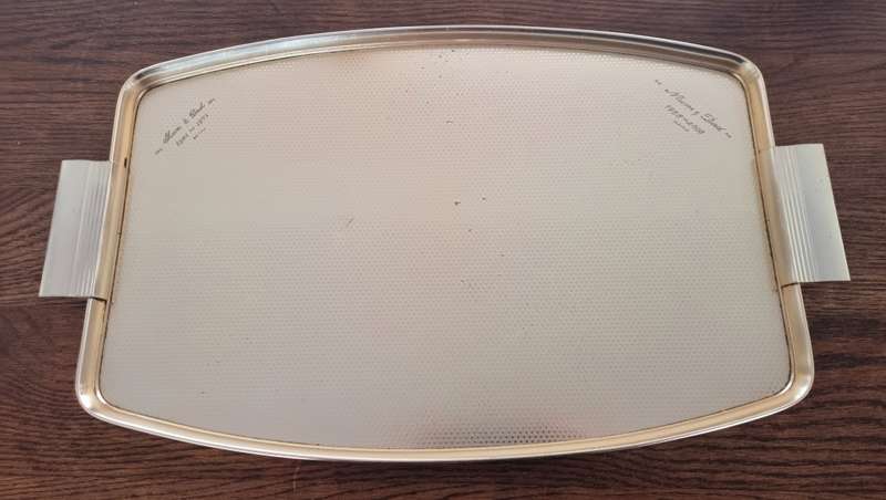 Large gold aluminium tray made by Woodmet England 1950`s-60`s