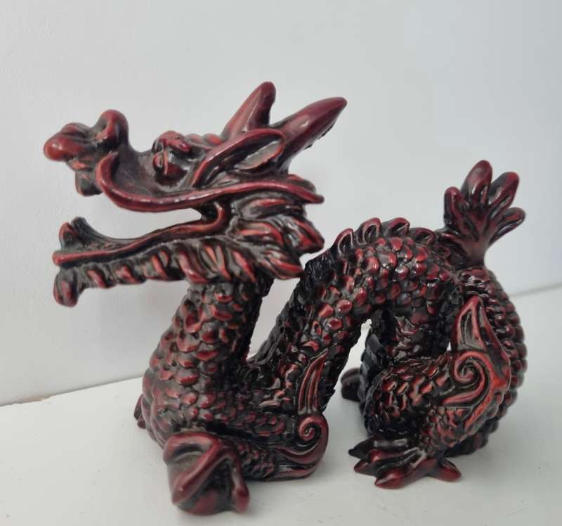 Paur of Cinnabar Red Chinese Dragon Resin Figurine Statue