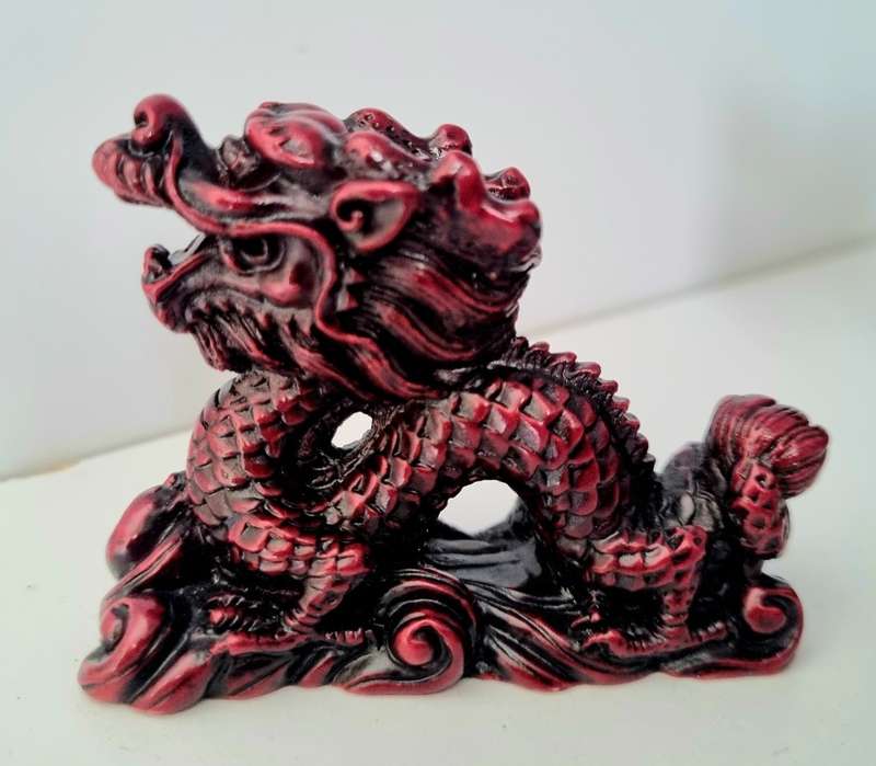 Paur of Cinnabar Red Chinese Dragon Resin Figurine Statue