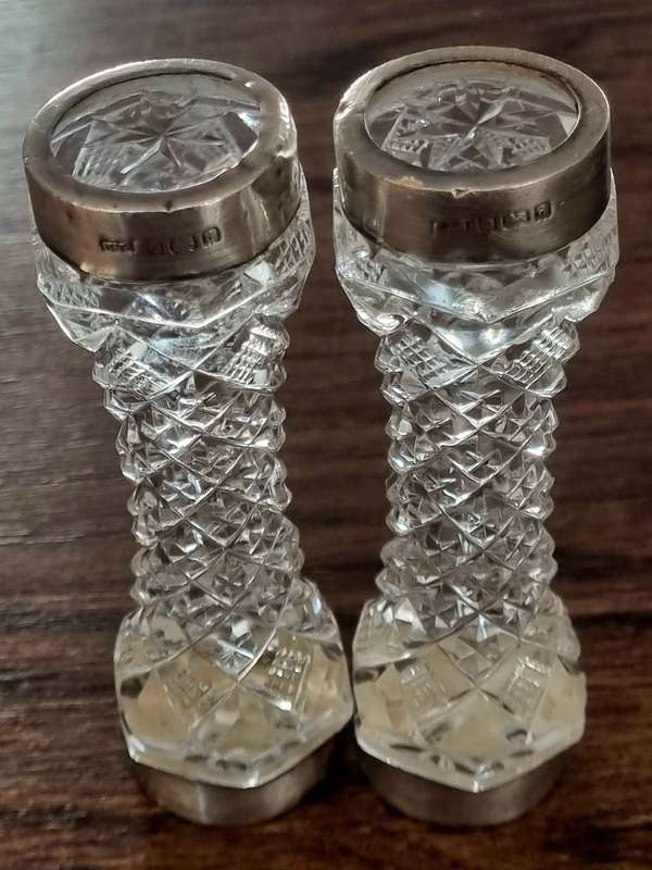 Antique Crystal Glass Cut Sterling Silver Levi & Salaman Knife Rests marked Stamped