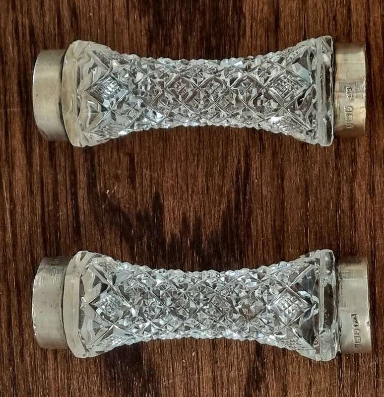 Antique Crystal Glass Cut Sterling Silver Levi & Salaman Knife Rests marked Stamped