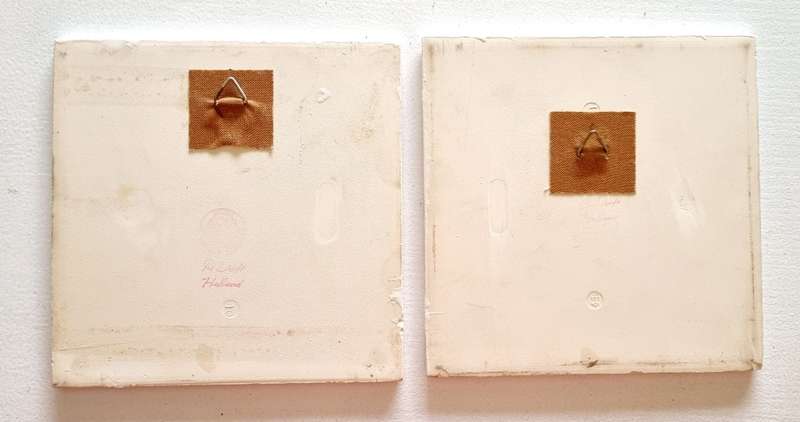 Pair of Red Holland Delft Porcelain Tiles