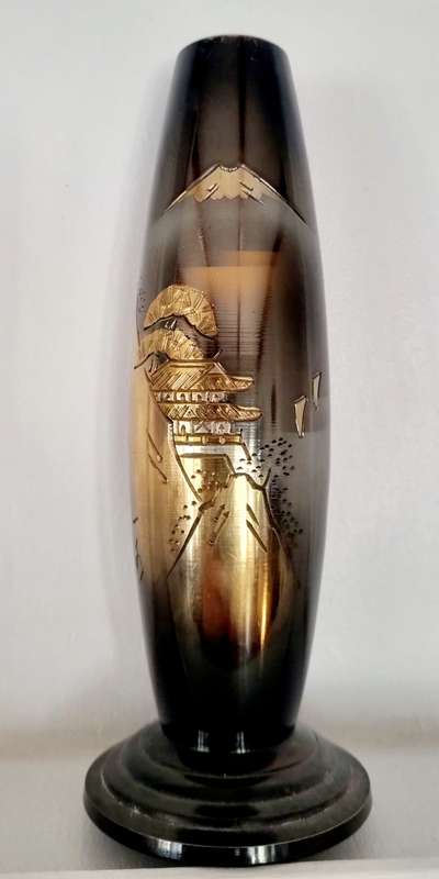 Vintage Japanese Gilt and Silver Dark Mixed Metal Bulbous Vase, signed by artist