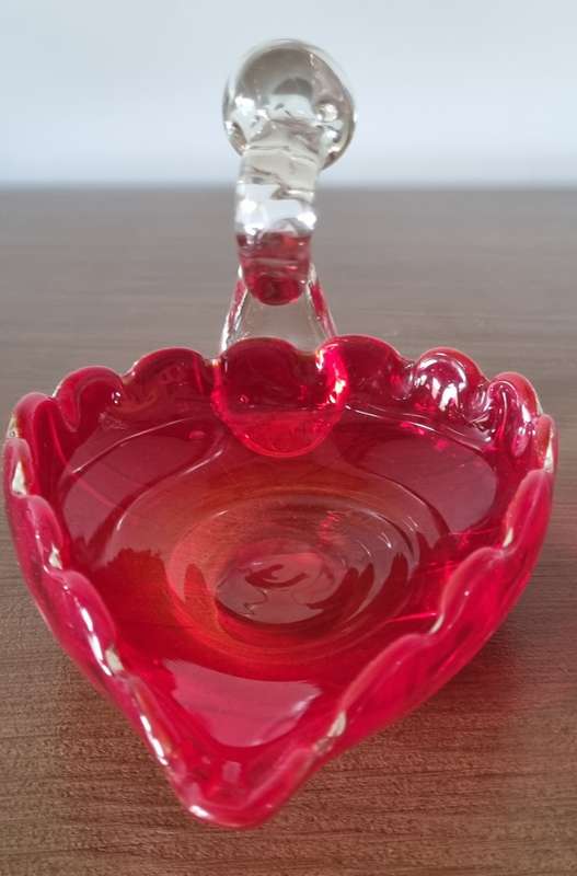 Vintage Ruby Red & Clear Handblown Art Glass Swan Figurine