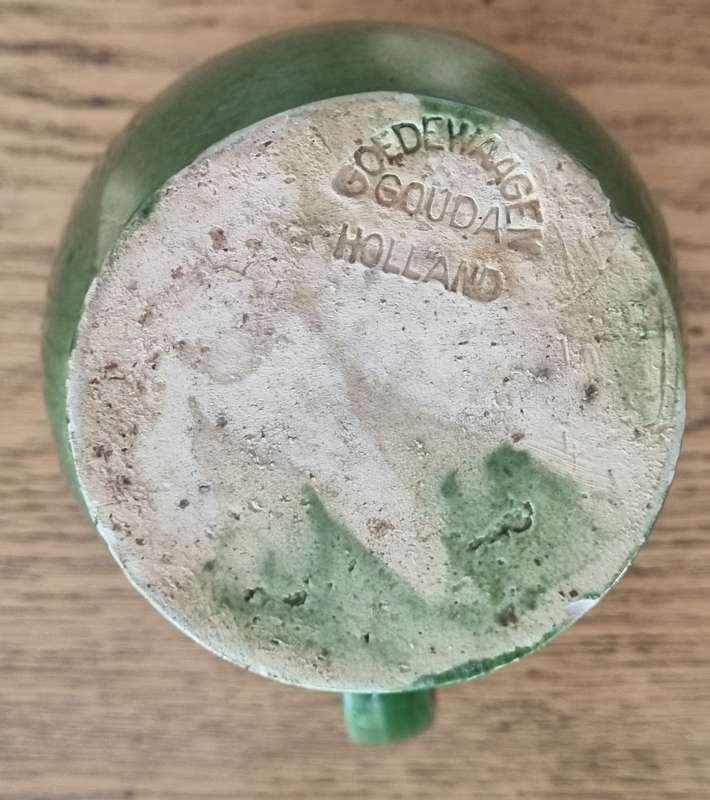 Goedewaagen Gouda Holland Green Pottery Jug