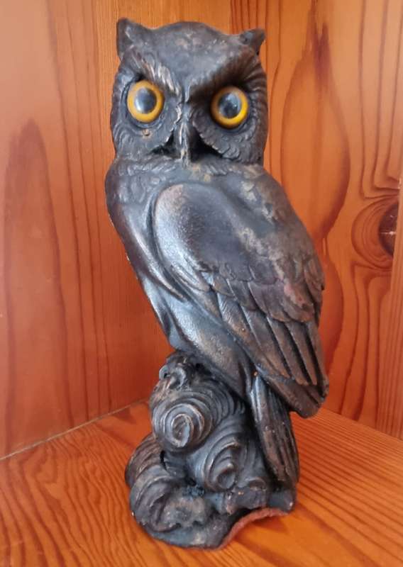 Old craved Wax Owl Candle with Glass Eyes
