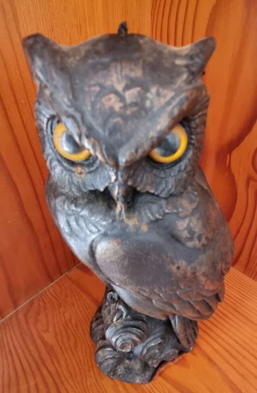 Old craved Wax Owl Candle with Glass Eyes
