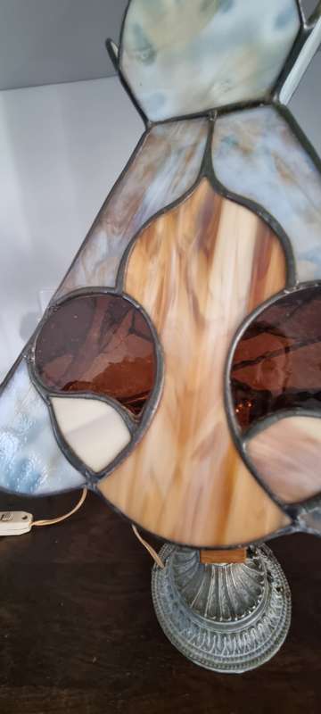 Pair of stained lead glass marble brass table lamp shades