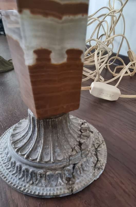 Pair of stained lead glass marble brass table lamp shades