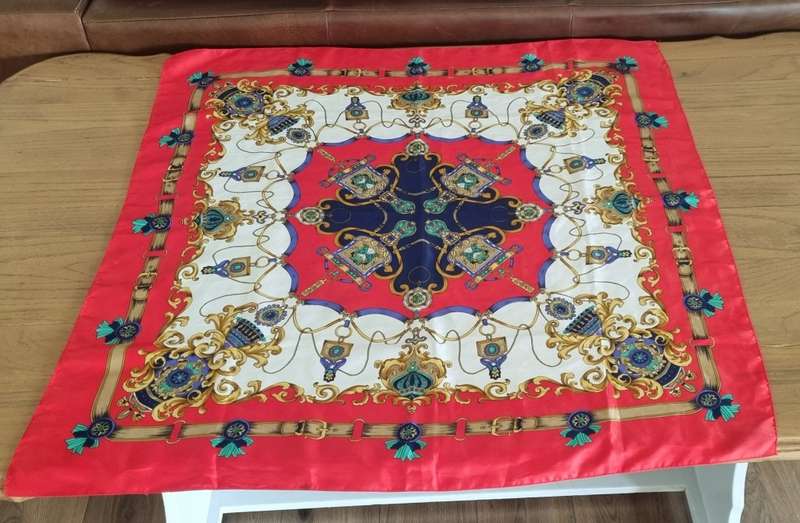 Large beautiful Red Vintage Silk Scarf