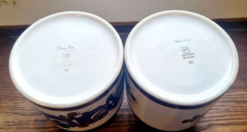 PAIR OF SMF SCHRAMBERG HANDGRMALT MAJOLICA GERMAN ART POTTERY BLUE ROSE CORK JARS