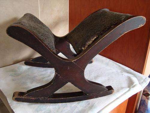 OLD FOOT STOOL WITH ORIGINAL COVERING
