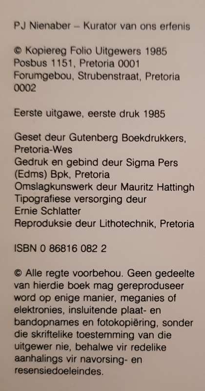 KURATOR VAN ONS ERFENIS  /  P.J. NIENABER