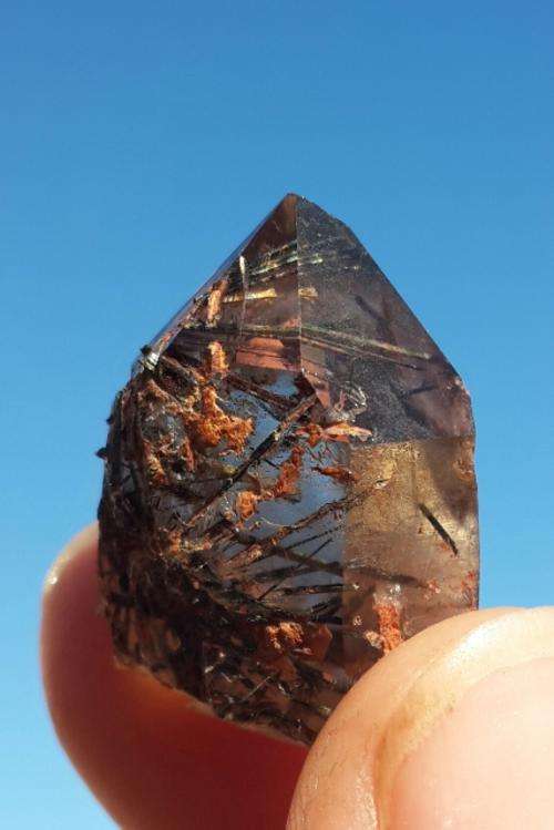 Smoky Quartz Crystal with Aegirine Explotion inside!
