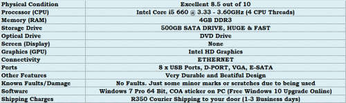 DELL OPTIPLEX 980, CORE I5, 3.6GHZ, 4GB RAM, 500 GB SATA, DVD, WIN 7 PRO 64 BIT LICENSED