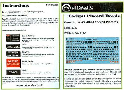 Cockpit Placard Decals - WW2 Allied Cockpit Placards.