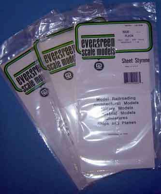Plain Styrene Sheets Assortmented 0.254mm, 0.508mm, 1.016mm Thk (3 Pieces  Per Pack) #9008