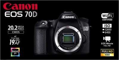 Canon EOS 70D DIGITAL SLR CAMERA BODY | BUILT IN WIFI | 7 FRAMES /SEC | 20.2 MP FULL HD SHUTTER 12K