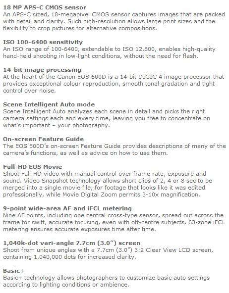 Canon EOS 600D DSLR CAMERA with Canon 18-55 Lens Professional Camera Kit