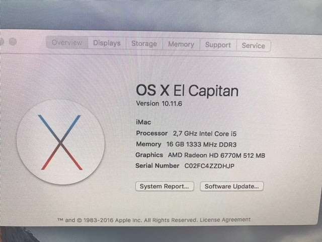 Apple iMAC | 27 INCH | Core i5 2.7GHz | 16GB DDR3 RAM | 1TB HDD |  AMD RADEON HD * GENUINE APPLE *