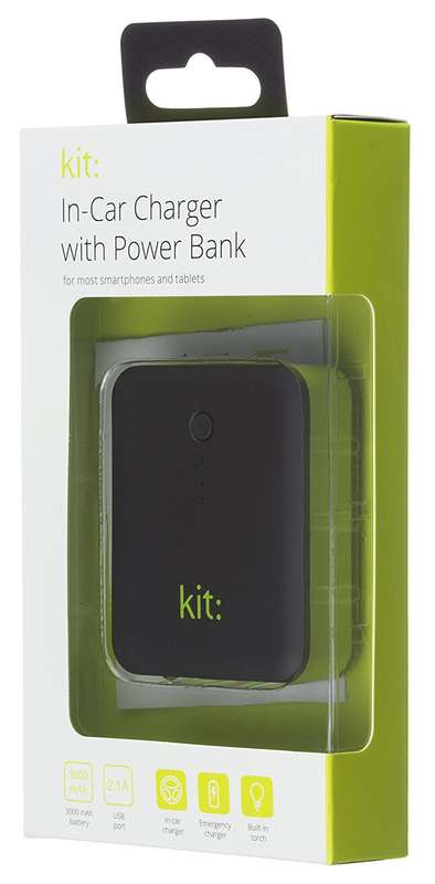Kit: 2-in-1 Micro USB In-Car Charger with 3000 mAh Power Bank for Smartphone, Tablet and MP3 Device