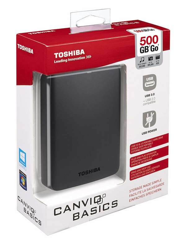 Toshiba Canvio Basics 500GB Portable External Hard Drive 2.5 Inch USB 3.0 - Black - HDTB305EK3AA
