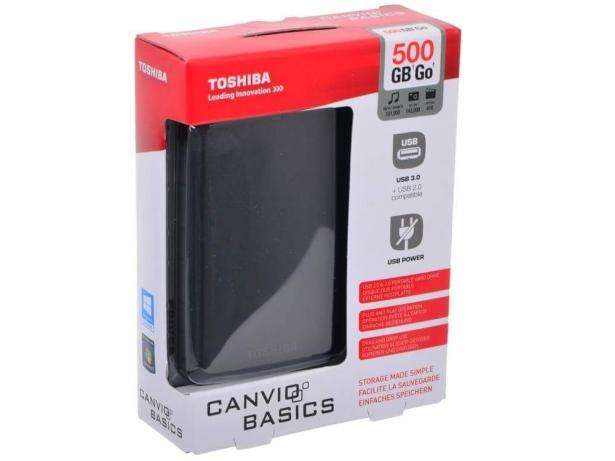 Toshiba Canvio Basics 500GB Portable External Hard Drive 2.5 Inch USB 3.0 - Black - HDTB305EK3AA