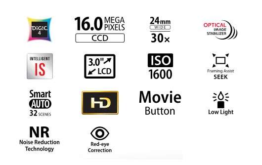 BOXED - Canon PowerShot SX500 IS 16.0 MP with 30x Wide-Angle Optical IS Zoom and 3.0-Inch LCD