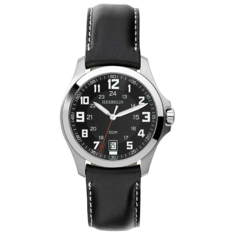 MICHEL HERBELIN CASUAL GENTS QUARTZ WATCH - 12240/14 - DATE - LEATHER STRAP