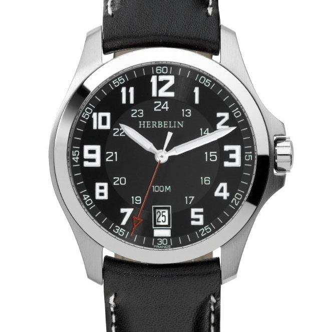 MICHEL HERBELIN CASUAL GENTS QUARTZ WATCH - 12240/14 - DATE - LEATHER STRAP