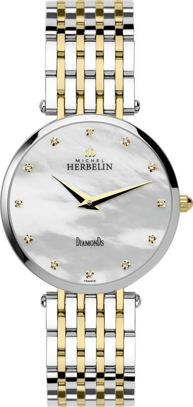 Michel Herbelin Epsilon Diamonds MOP Dial Ladies Watch 17345/BT89 With Diamond Certificate