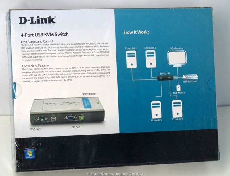D-Link DKVM-4U 4-Port USB KVM Switch - Share Monitor, Keyboard & Mouse with 4Pcs or Servers